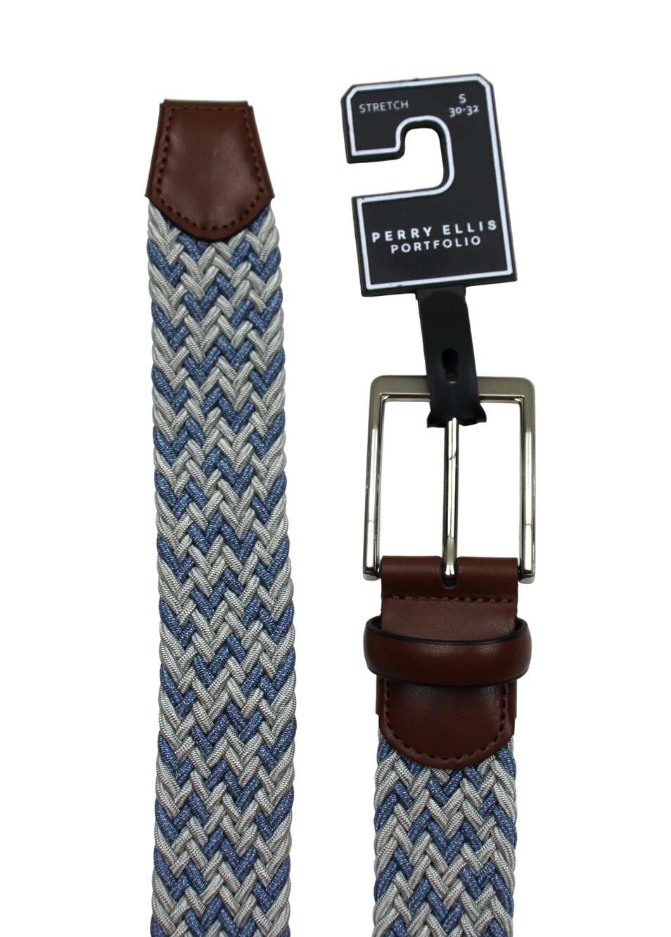 Perry Ellis Portfolio Belt Mens Size S 30-32 Blue Braided Stretch Leather New